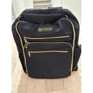 Kyreen Black Nylon Diaper Bag Backpack Gold Hardware with Changing Pad Set
